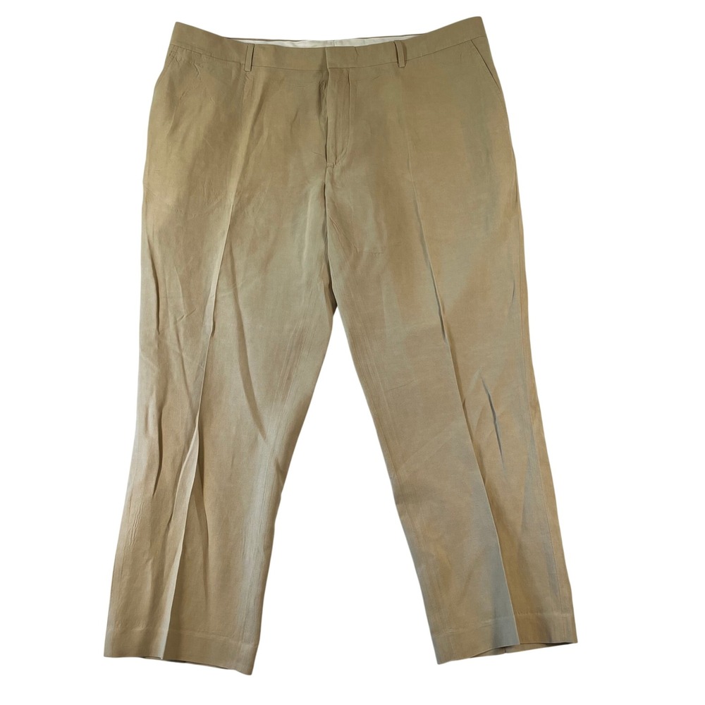 Polo Ralph Lauren Mens 42x30 (Fit 42x29) Linen Silk Flat Front Dress Pants Tan